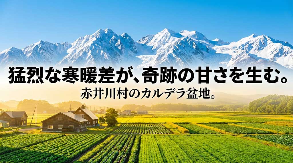 猛烈な寒暖差が奇跡の甘みを生む、北海道赤井川村のカルデラ盆地の説明