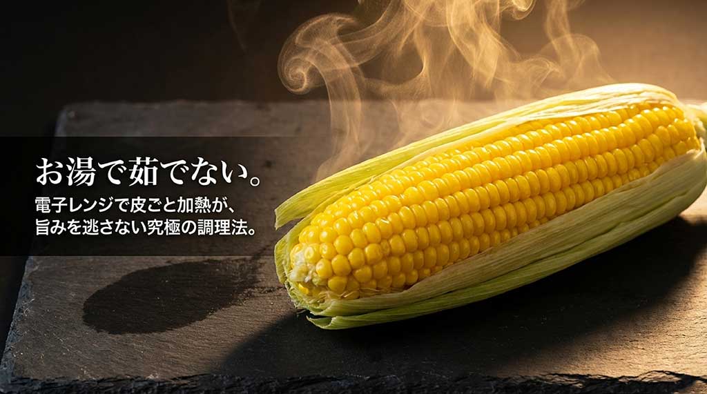 お湯で茹でず、電子レンジで皮ごと加熱するのが旨みを逃さないコツであることを教えるスライド