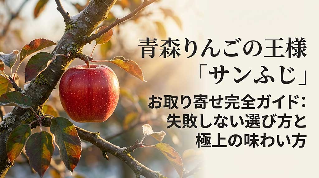 青森りんごの王様「サンふじ」のお取り寄せ完全ガイド。失敗しない選び方と極上の味わい方を解説する表紙スライド