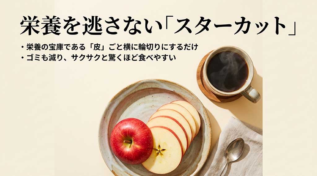 皮ごと横に輪切りにする「スターカット」の紹介。ゴミが減り、食べやすさと栄養摂取を両立するメリット