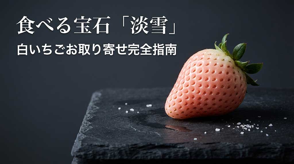 白いちご淡雪のお取り寄せガイドの表紙。食べる宝石というキャッチコピー