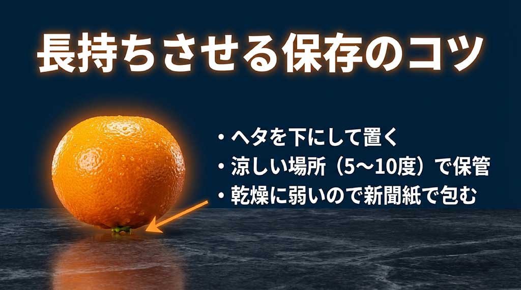 ヘタを下にする、涼しい場所で保管する、新聞紙で包むなど、紅まどんなの鮮度を保つ保存のコツ