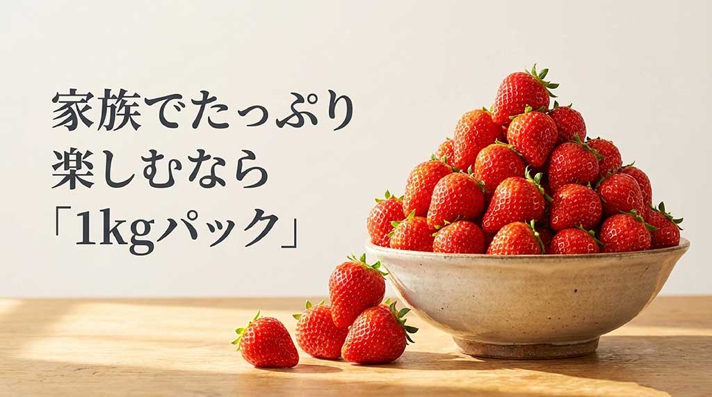 家族でたっぷり楽しむのにおすすめな紅ほっぺ1kgパックの紹介