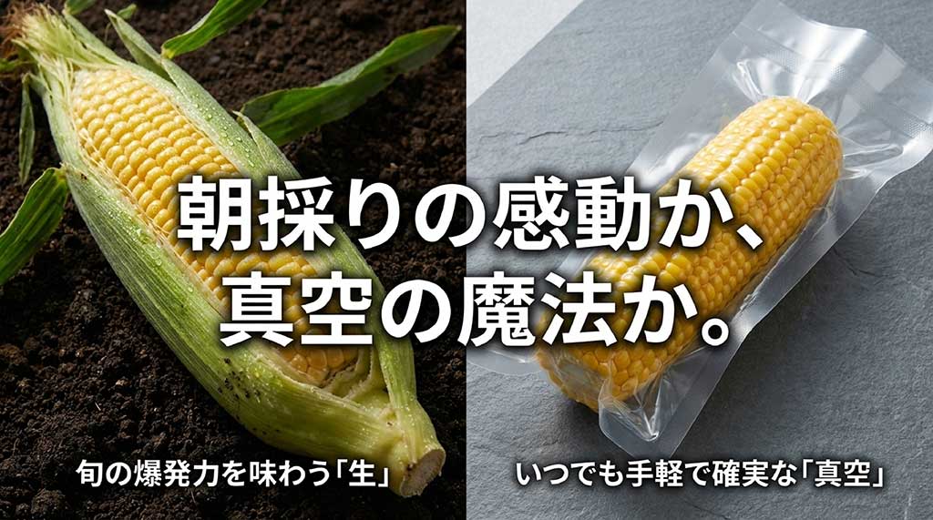 旬を味わう朝採りの「生」と、手軽で確実な「真空パック」の選択肢
