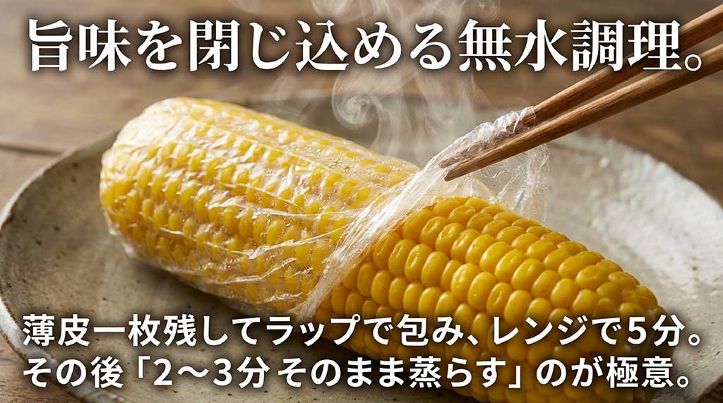 薄皮を残してラップで包み5分加熱、その後2〜3分蒸らすレンジ調理のコツ