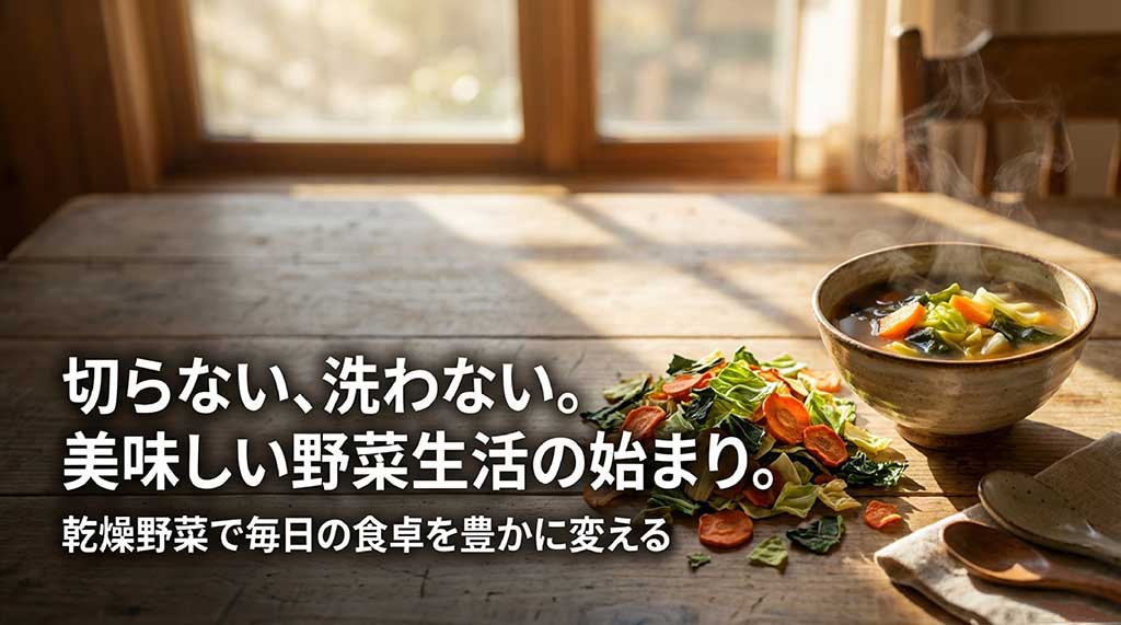 切らない、洗わない、乾燥野菜で毎日の食卓を豊かに変える提案スライド