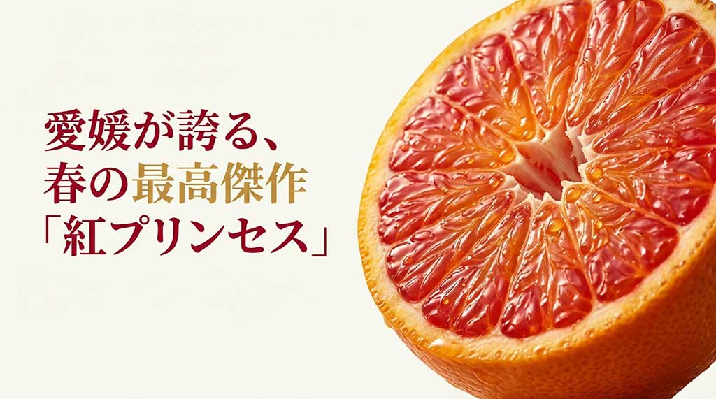 愛媛県が誇る春の最高傑作、高級柑橘「紅プリンセス」のメインビジュアル