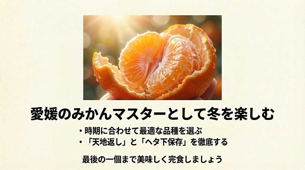 剥きたてのジューシーな愛媛みかんの画像と、美味しく完食するためのポイントまとめ