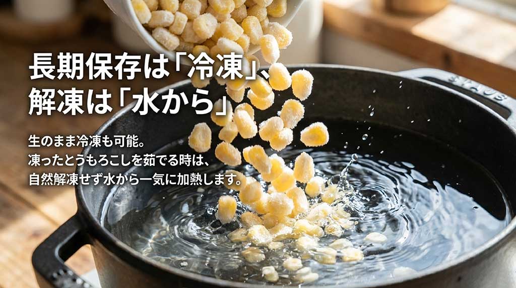 生のまま冷凍可能で、茹でる時は自然解凍せず水から一気に加熱するコツ
