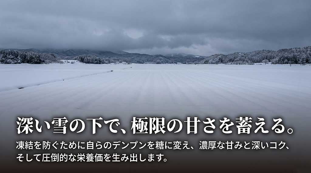 雪下でデンプンを糖に変え、濃厚な甘みと深いコク、高い栄養価を生み出すメカニズム