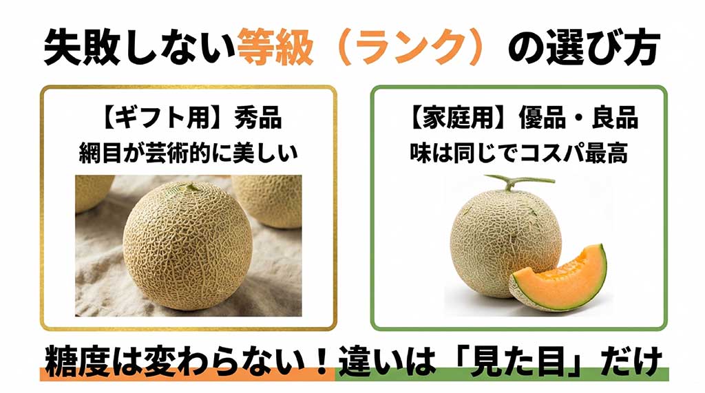 ギフト用の秀品と家庭用の優品・良品の違いを解説するメロンの等級ガイド