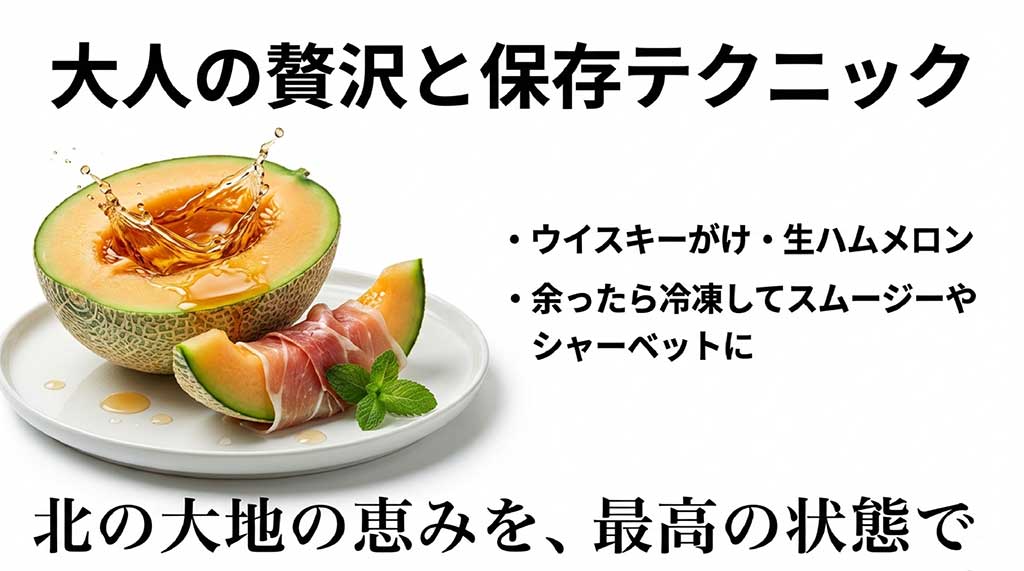 ウイスキーがけや生ハムメロンなどの贅沢な食べ方と、余った時の冷凍保存方法