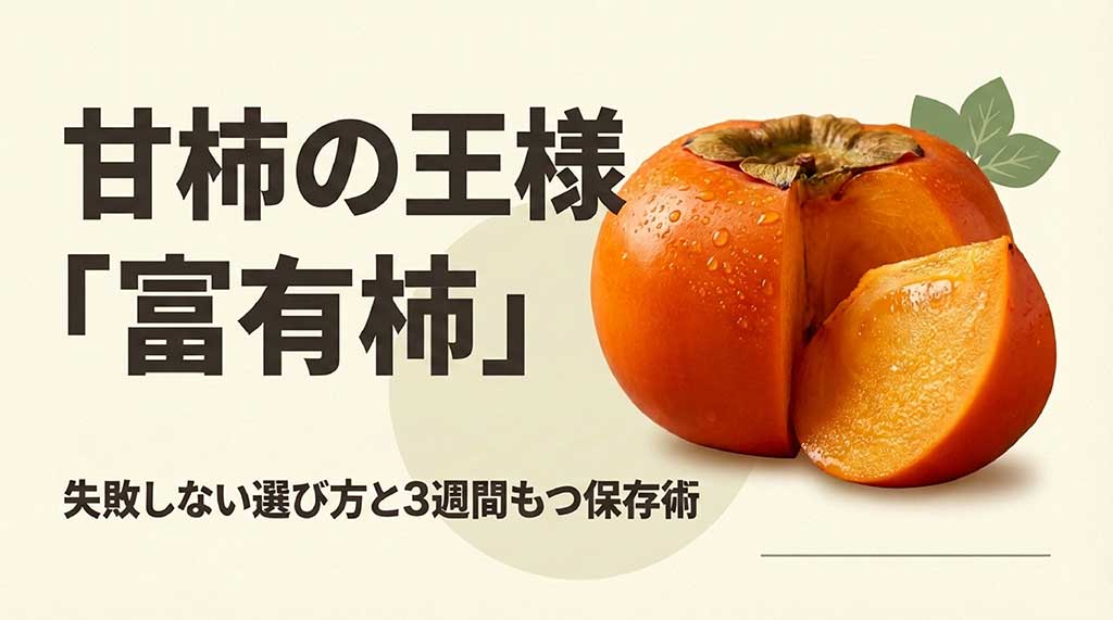 甘柿の王様である富有柿の選び方と3週間長持ちさせる保存術の表紙画像