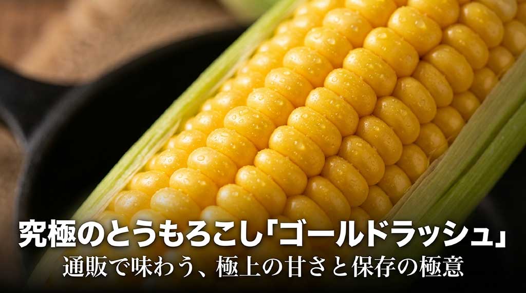 ゴールドラッシュという品種のとうもろこしを通販で楽しむための保存と調理の極意を紹介するスライド表紙