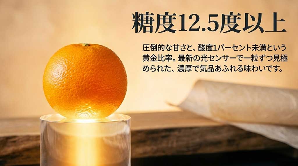 糖度12.5度以上、酸度1パーセント未満という黄金比率をクリアし、光センサーで選別された「はまさき」の品質基準