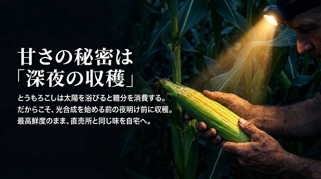 糖分の消費を抑えるため、光合成を始める前の夜明け前に収穫する鮮度のこだわり
