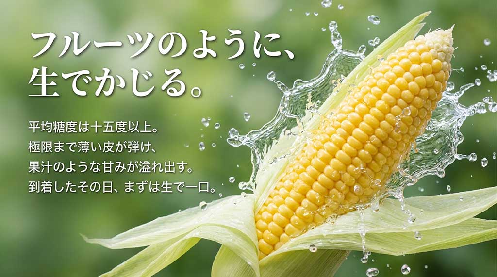 平均糖度15度以上で、果汁のような甘みが溢れ出す甘々娘の生食についての説明