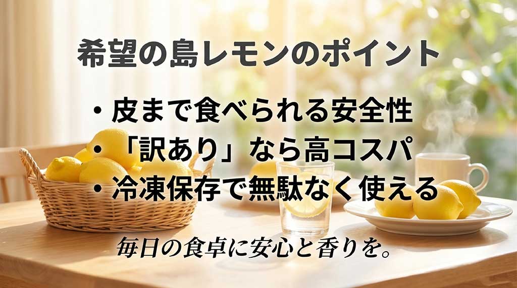 安全性・コスパ・保存性の三拍子が揃った希望の島レモンの要約