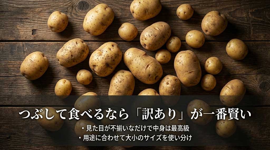 見た目が不揃いなだけで中身は最高級。つぶして食べる料理には訳あり品が最適であることの解説