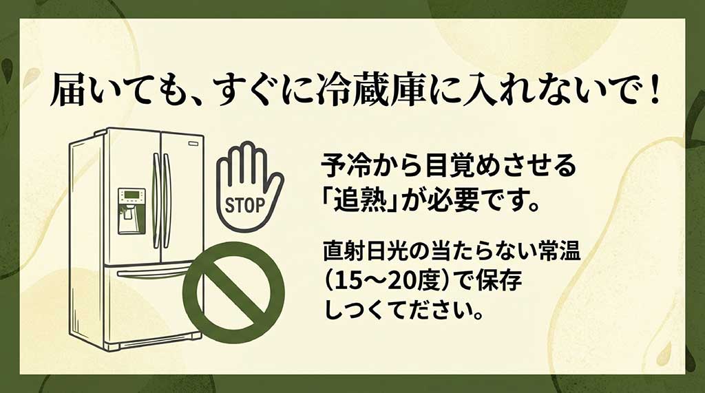 リンゴのエチレンガスを利用してラ・フランスの追熟を早める手順のイラスト