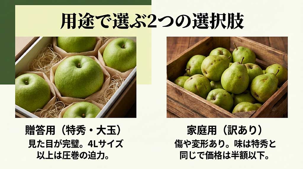 表面に少し傷があるが中身は美味しい家庭用・訳ありラ・フランスの画像