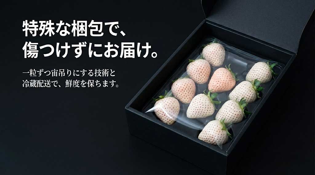 特別な日の贈り物や自分へのご褒美にふさわしい、箱を開けた瞬間に感動を与える白いちご