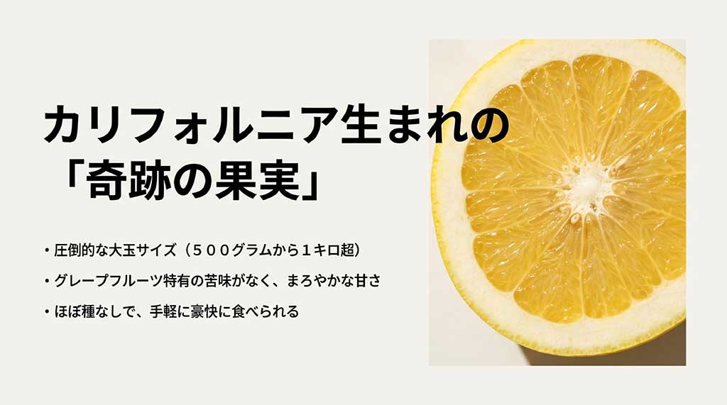 メロゴールドの特徴:大玉サイズ、苦味がない、ほぼ種なし
