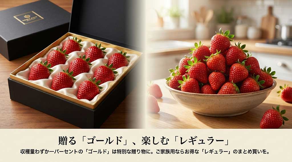 収穫量わずか1%の「ゴールド」と、家族で楽しむのにお得な「レギュラー」の使い分けガイド