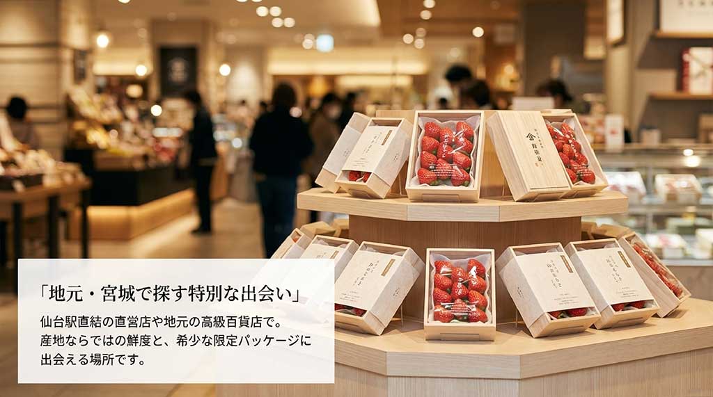 仙台駅直結の直営店や地元の百貨店など、産地ならではの鮮度で出会える場所の案内