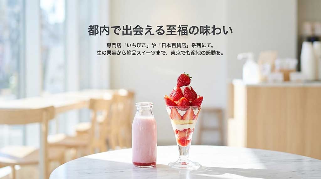 専門店「いちびこ」や「日本百貨店」など、東京でミガキイチゴを購入・飲食できるスポットの紹介