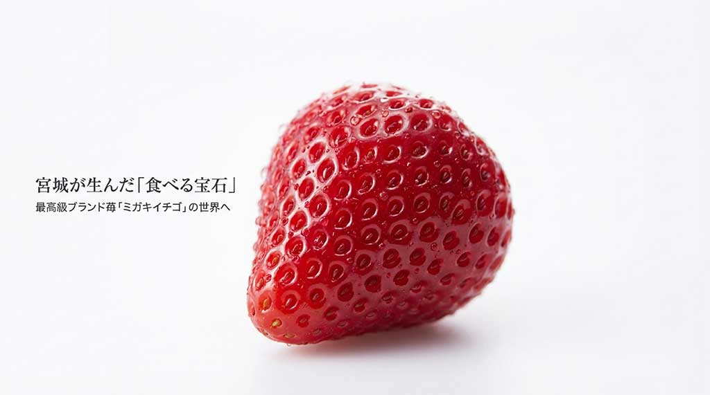艶やかに輝く真っ赤な大粒のイチゴ「ミガキイチゴ」のアップ画像