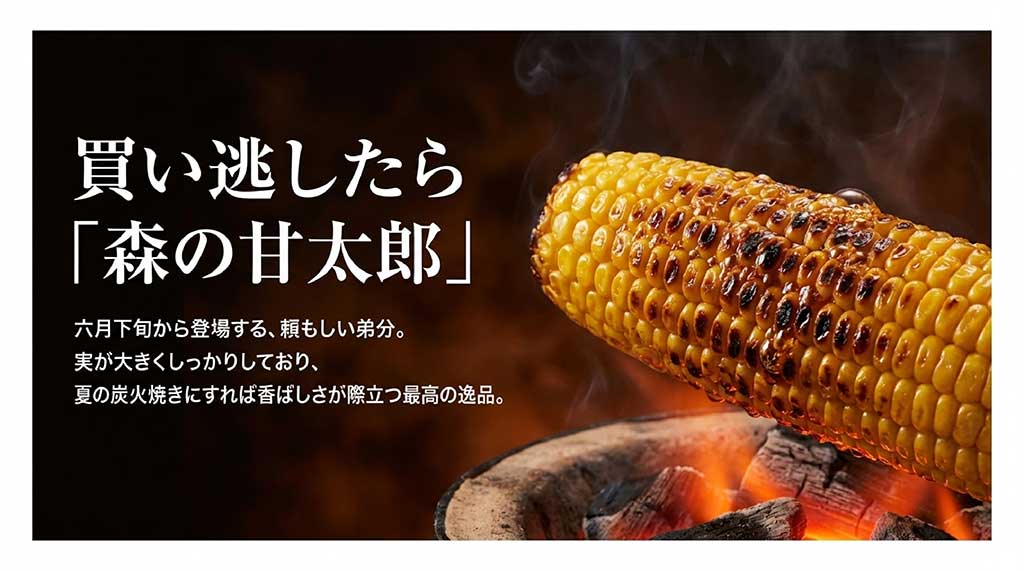 6月下旬から登場する、実が大きく焼きとうもろこしにも最適な甘々娘の弟分「甘太郎」