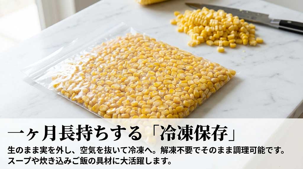 生のまま実を外して空気を抜いて冷凍する、スープや炊き込みご飯に便利な長期保存法