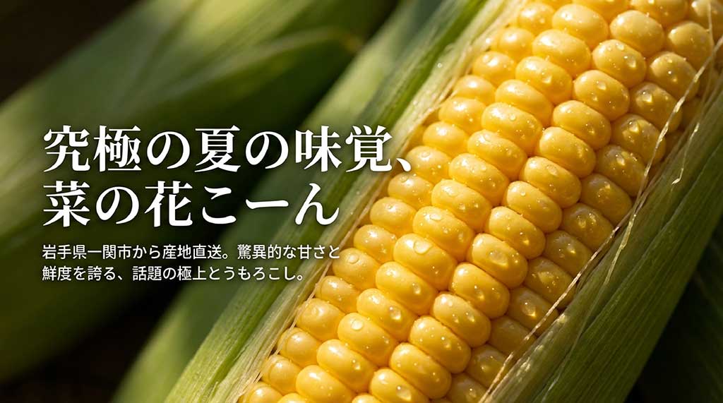岩手県一関市から産地直送される、甘さと鮮度が自慢のトウモロコシ「菜の花こーん」の紹介画像