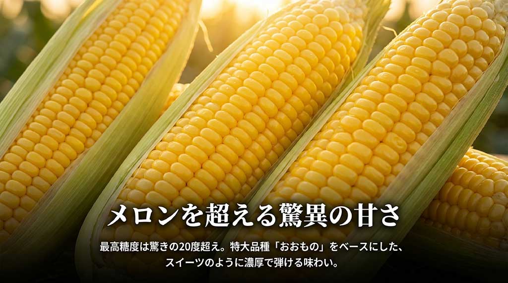 糖度20度以上を誇る特大品種「おおもの」をベースにした、スイーツのように甘い菜の花こーんの解説