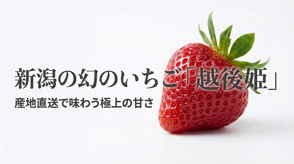 新潟限定の希少なブランドいちご「越後姫」の紹介。産地直送の極上の甘さを伝えるタイトルスライド