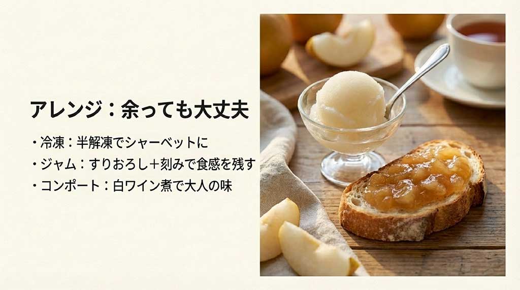 冷凍シャーベット、ジャム、コンポートなど、食べきれない時のための加工アイデアの紹介