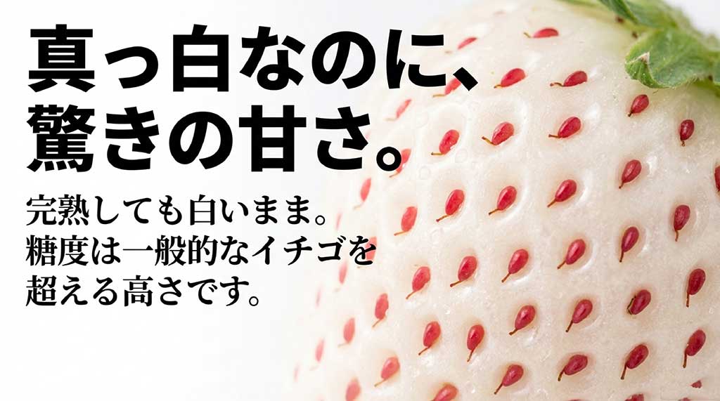 完熟しても真っ白なままで、一般的なイチゴを超える高い糖度を持つパールホワイト