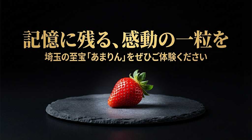 記憶に残る感動のいちご、埼玉の至宝「あまりん」の体験を勧める結びのスライド