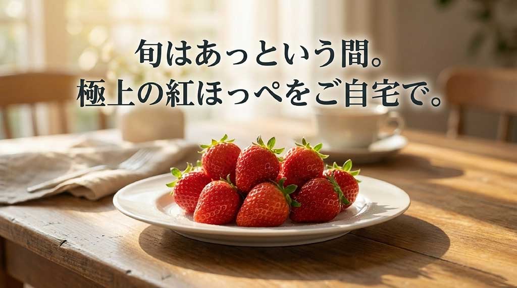 旬の時期に極上の紅ほっぺを自宅で楽しむためのメッセージスライド