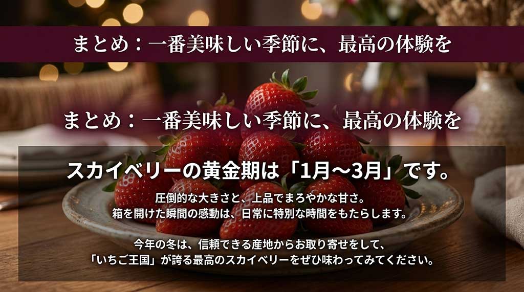 黄金期である1月〜3月に、栃木が誇る最高のスカイベリーを味わうためのまとめスライド