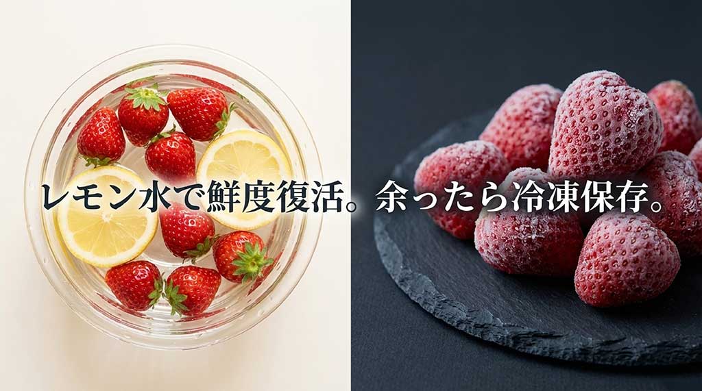 レモン水でいちごのみずみずしさを復活させる裏技と冷凍保存についての解説