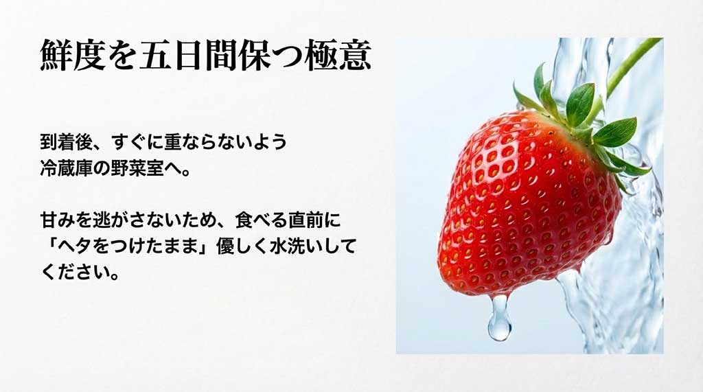 冷蔵庫の野菜室での保存方法と、食べる直前にヘタをつけたまま洗うコツの解説