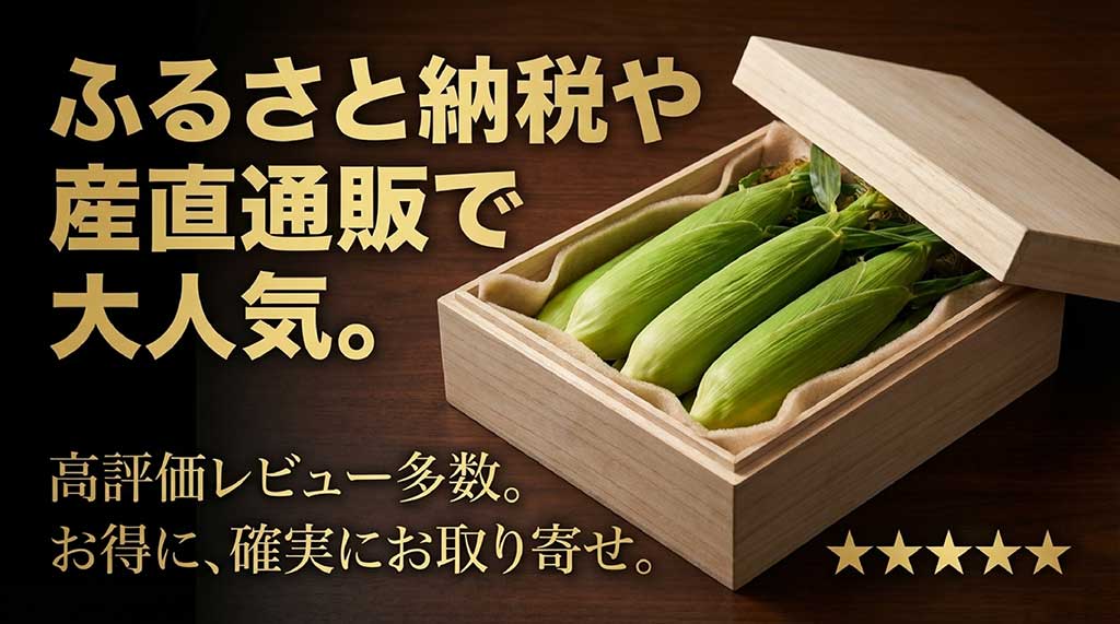 ふるさと納税や産直通販で高評価レビューが多く、大人気であることを伝えるスライド