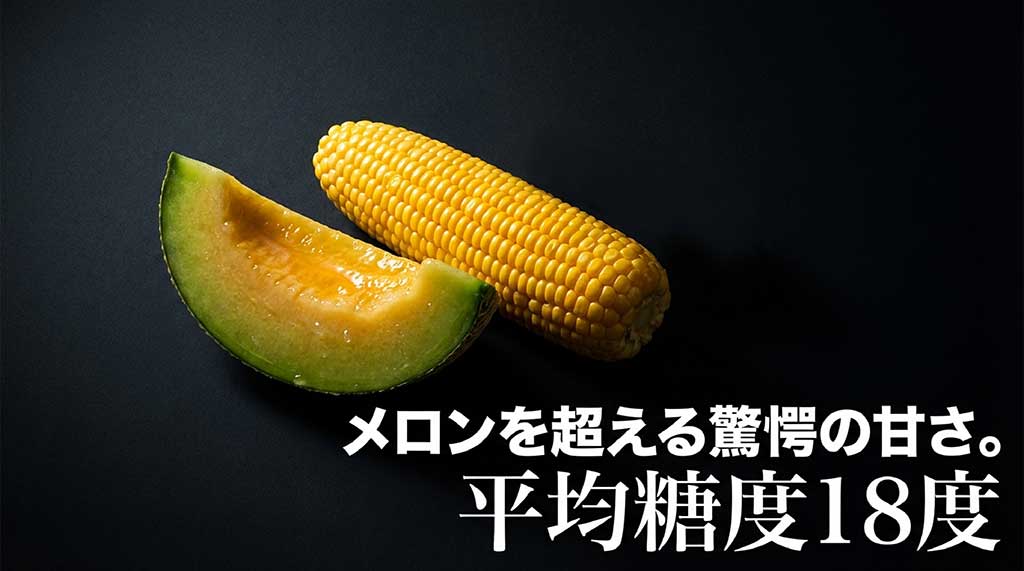 メロンを超える驚愕の甘さ、平均糖度18度であることを示すスライド
