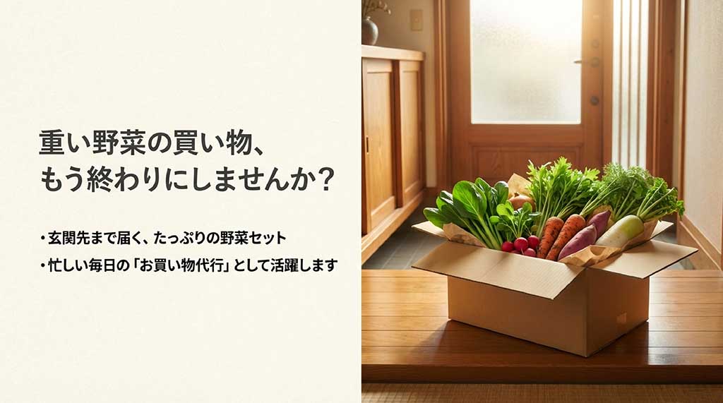 重い野菜の買い物を終わらせる、玄関先まで届くたっぷり野菜セットとお買い物代行のメリット