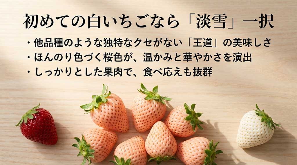 淡雪は独特のクセがない王道の美味しさで、桜色の見た目としっかりした果肉が特徴