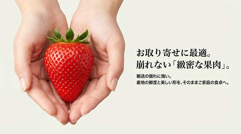 輸送の揺れに強い緻密でしっかりとした果肉を持つ、お取り寄せに最適なやよいひめの特徴